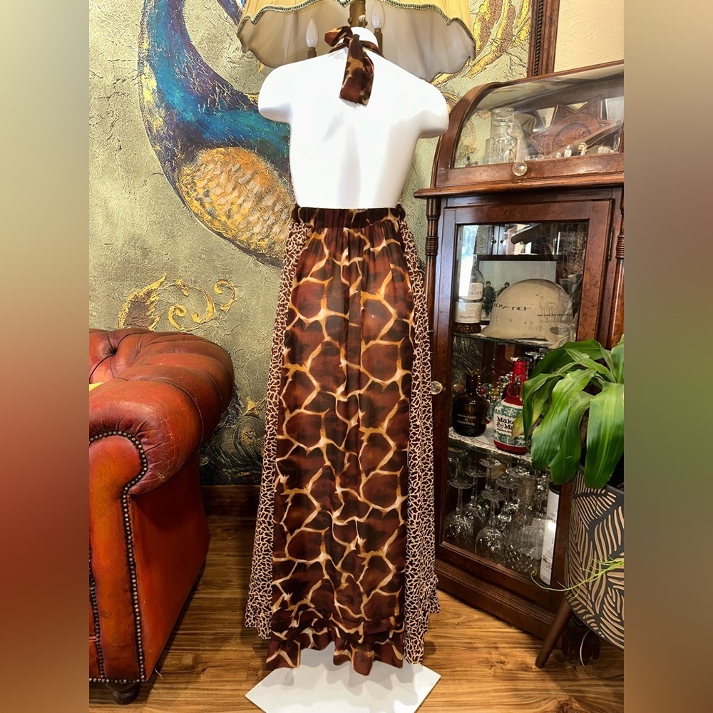 Moda International Brown Leopard Animal Print Halter Maxi Dress - Picture 6 of 7